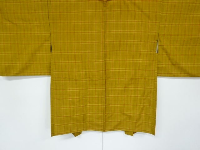 アンティーク　手織り紬格子模様織出し羽織